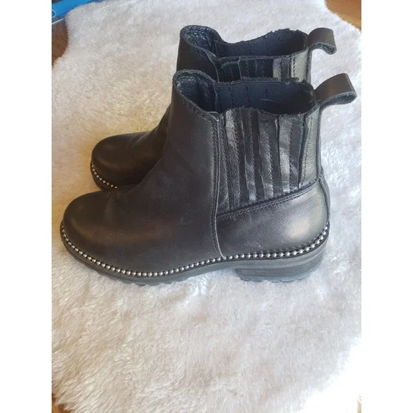 Sz 7.5M Steve Madden Gibson Leather Ankle Boots Bead Studded Chunky Boot  Black - Picture 4 of 8